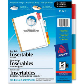 Avery-Dennison 11121 Avery WorkSaver Big Tab Insertable Tab Divider, Blank, 8.5"x11", 5 Tabs, White/Multicolor image.