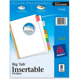 Avery-Dennison 11123 Avery WorkSaver Big Tab Insertable Tab Divider, Blank, 8.5"x11", 8 Tabs, White/Multicolor image.