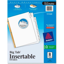 Avery-Dennison 11124 Avery WorkSaver Big Tab Insertable Tab Divider, Blank, 8.5"x11", 8 Tabs, White/Clear image.