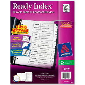 Avery-Dennison 11126 Avery T.O.C. Divider, Printed Jan to Dec, 8.5"x11", 12 Tabs, White/White image.