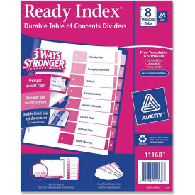 Avery-Dennison 11168 Avery Uncollated Index Divider, Printed 1 to 8, 8.5"x11", 8 Tabs, 24 Sets, White/Multicolor image.