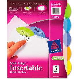 Avery-Dennison 11200 Avery Style Edge Clear Plastic Insertable Divider, 8.5"x11", 5 Tabs, White/Multicolor image.