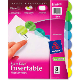 Avery-Dennison 11201 Avery Style Edge Clear Plastic Insertable Divider, 8.5"x11", 8 Tabs, White/Multicolor image.