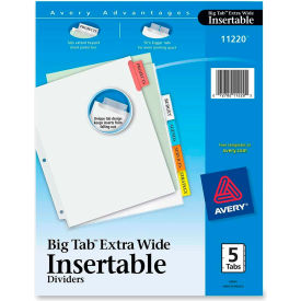 Avery-Dennison 11220 Avery WorkSaver Extra Wide Big Tab Divider, Blank, 9"x11", 5 Tabs, White/Multicolor image.