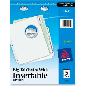 Avery-Dennison 11221 Avery WorkSaver Extra Wide Big Tab Divider, Blank, 9"x11", 5 Tabs, White/Clear image.