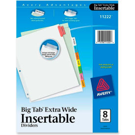 Avery-Dennison 11222 Avery WorkSaver Extra Wide Big Tab Divider, Blank, 9"x11", 8 Tabs, White/Multicolor image.