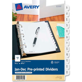 Avery-Dennison 11315 Avery Preprinted Monthly Tab Divider, Printed Jan to Dec, 5.5"x8.5", 12 Tabs, White/Clear image.