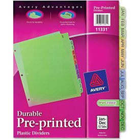 Avery-Dennison 11331 Avery Preprinted Monthly Plastic Divider, Printed Jan to Dec, 8.5"x11", 12 Tabs, Multicolor/Assorted image.