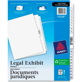 Avery-Dennison 11370 Avery Premium Collated Legal Exhibit Divider, Printed 1 to 25, 8.5"x11", 26 Tabs, White/White image.