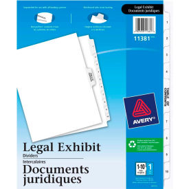Avery-Dennison 11381****** Avery Premium Collated Legal Exhibit Divider, Printed 1 to 10, 8.5"x11", 11 Tabs, White/White image.