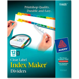 Avery-Dennison 11405 Avery Index Maker Punched Clear Label Tab Divider, Blank, 8.5"x11", 12 Tabs, 5 Sets, White/Multi image.