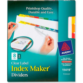 Avery-Dennison 11419 Avery Index Maker Punched Clear Label Tab Divider, Blank, 8.5"x11", 8 Tabs, 5 Sets, White/Multicolor image.