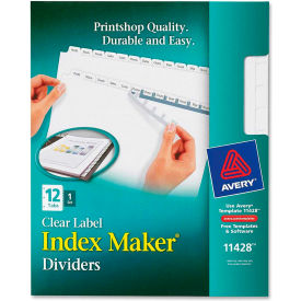 Avery-Dennison 11428 Avery Index Maker Clear Label Divider, Print-on, 12 Tabs, White/White image.