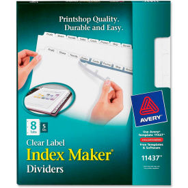 Avery-Dennison 11437 Avery Index Maker Clear Label Divider, 8 Tabs, 5 Sets, White/White image.