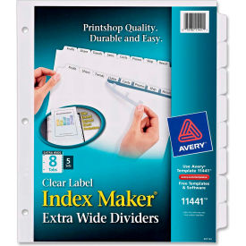 Avery-Dennison 11441 Avery Index Maker Extra-Wide Tab Divider, Blank, 9.25"x11.25", 8 Tabs, 5 Sets, White/White image.