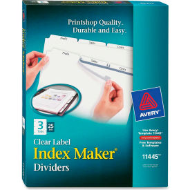 Avery-Dennison 11445 Avery Index Maker Clear Label Divider, Blank, 8.5"x11", 3 Tabs, 25 Sets, White/White image.