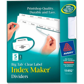 Avery-Dennison 11492 Avery Big Tab Index Maker Clear Label Divider, 8.5"x11", 5 Tabs, 5 Sets, White/White image.