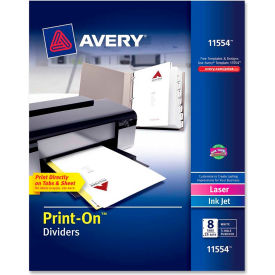 Avery-Dennison 11554 Avery Customizable Print-On Divider, 8.5"x11", 8 Tabs, 25 Sets, White/White image.