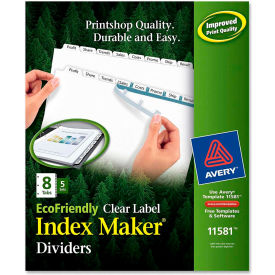 Avery-Dennison 11581 Avery Eco-friendly Index Divider, Print-on, 8.5"x11", 8 Tabs, 5 Sets, White/White image.