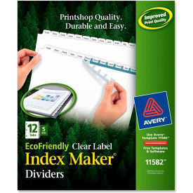 Avery-Dennison 11582 Avery Eco-friendly Index Divider, Print-on, 8.5"x11", 12 Tabs, 5 Sets, White/White image.