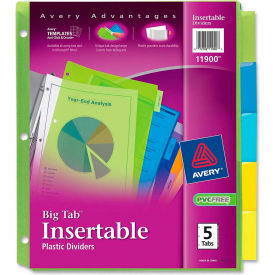 Avery-Dennison 11900 Avery Big Tab Plastic Insertable Divider, Print-on, 5 Tabs, Multicolor/Multicolor image.