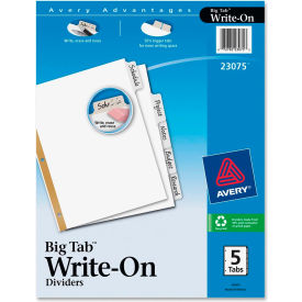 Avery-Dennison 23075 Avery Big Tab Write-On Divider with Erasable Laminated Tab/5 Tabs, White/White image.