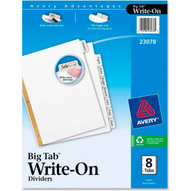 Avery-Dennison 23078 Avery Big Tab Write-On Divider with Erasable Tab/Write-on, 8.5"x11", 8 Tabs, White/White image.