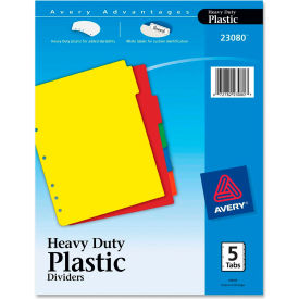 Avery-Dennison 23080 Avery Plastic Tab Divider, Blank, 8.5"x11", 5 Tabs, Multicolor/Multicolor image.