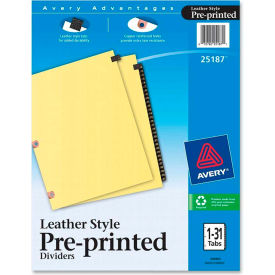 Avery-Dennison 25187 Avery Black Leather Daily Tab Divider, Printed 1 to 31, 8.5"x11", 31 Tabs, White/White image.