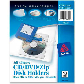 Avery Dennison Corporation 73721 Avery Self-Adhesive Media Holder, AVE73721, 1 CD/DVD Capacity, Clear, 10/Pk image.