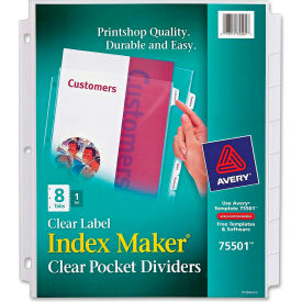 Avery-Dennison 75501 Avery Index Maker Clear Pocket View Divider, Print-on, 8.5"x11", 8 Tabs, White/White image.