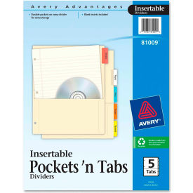 Avery-Dennison 81009 Avery Insertable 5-Tab Divider, 8.88"x11", 5 Tabs, Assorted/Multicolor image.