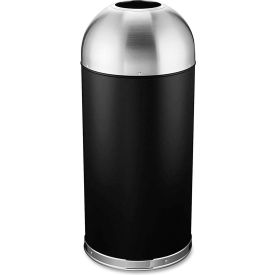 Sp Richards GJO58896 Genuine Joe Stainless Steel Round Dome Top Trash Can W/Galvanized Liner, 15 Gallon, Black/Silver image.