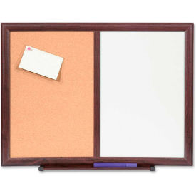 Lorell 84270 Lorell Dry-Erase/Bulletin Combination Board with Mahogany Frame, 24"W x 18"H image.