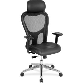 Sp Richards LLR85035 Lorell® High-Back Executive Chair, 25"W x 23-5/8"D x 53"H, Black Leather Seat/Mesh Back image.