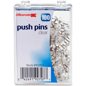 Officemate International 92707 OIC Plastic Precision Push Pins - 100 / Box - Clear image.