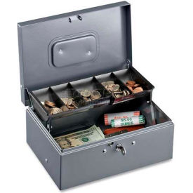 Sparco Products 15507 Sparco  Steel Cash Box 15507 w/5 Compartment Tray Keyed Lock, 11-13/32"W x 7-1/2"H x 3-13/32"H, Gray image.