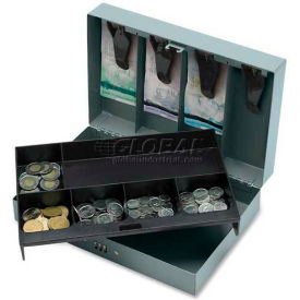 Sparco Products 15508 Sparco Steel  Cash Box 15508 w/6 Compartment Tray Combo Lock, 11-1/2"W x 7-13/16"D x 3-5/16"H, Gray image.