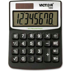 Victor Technologies 1000** Victor® 8-Digit Mini-Desktop Calculator, 1000, Dual Power, 3-1/4" X 4-1/4" X 1/2", Black image.
