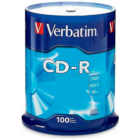 Verbatin America, Llc 94554 Verbatim® CD-R Discs, 94554, 52X, 700MB/80Min, Branded, Spindle, 100/Pk, Silver image.