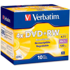 Verbatin America, Llc 94839 Verbatim® DVD+RW, 94839, 1X-4X Speed, 4.7GB, Branded, 10/Pk image.