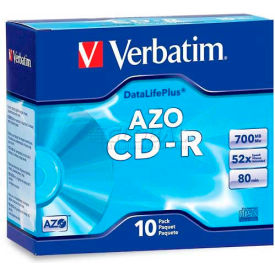 Verbatin America, Llc 94935 Verbatim® CD-R Discs, 94935, 52X, 700MB/80Min, Branded, Slim Case, 10/Pk image.