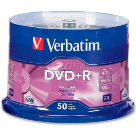 Verbatin America, Llc 95037 Verbatim® DVD+R, 95037, 16X Speed, 4.7GB, Branded, For Recorders/Drives, 50/Pk image.