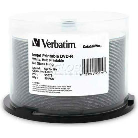 Verbatin America, Llc 95079 Verbatim® DVD-R, 95079, 16X Speed, 4.7GB, Inkjet/Hub Printable, 50/Pk, White image.