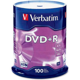 Verbatin America, Llc 95098 Verbatim® DVD+R Disc, 95098, 4.7GB, 120 Minutes, 16X, 100/Pk, Silver image.