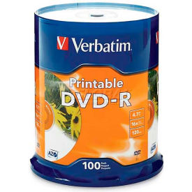 Verbatin America, Llc 95153 Verbatim® DVD-R, 95153, 16X Speed, 4.7GB, Inkjet Printable, Spindle, 100/Pk, White image.
