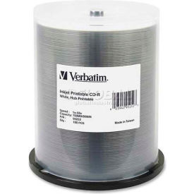 Verbatin America, Llc 95252 Verbatim® CD-R Discs, 95252, 52X, 700MB/80Min, Inkjet/Hub Printable, Spindle, 100/Pk, White image.