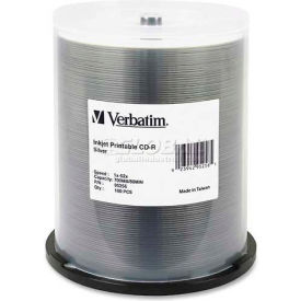Verbatin America, Llc 95256 Verbatim® CD-R Discs, 95256, 52X, 700MB/80Min, Inkjet Printable, Spindle, 100/Pk, Silver image.