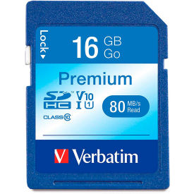 Verbatin America, Llc 96808 Verbatim® 96808 Premium SDHC Memory Card, UHS-I Class 10, 16 GB, Blue image.