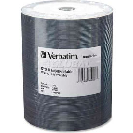Verbatin America, Llc 97016 Verbatim® DVD-R, 97016, 16X Speed, 4.7GB, Inkjet Printable, Wrapped, 100/Pk, White image.